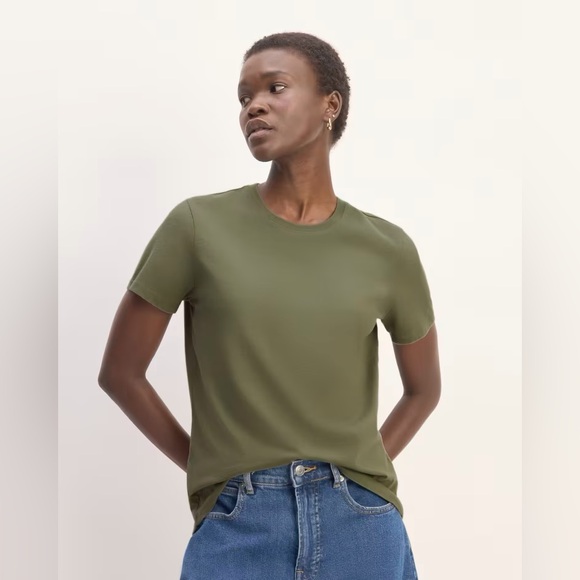 New Everlane Women Crew Neck Green Tee Shirt Size Small - Picture 6 of 9